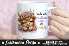 Handle with Caution and Snacks Highland Cow Sublimation Product Image 1