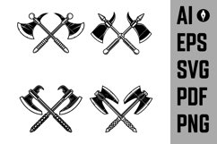 Set of crossed medieval axe isolated on white background. Product Image 1
