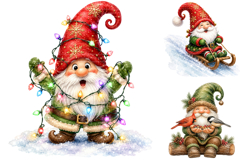 Christmas Gnome Clipart Bundle, Holiday Watercolor PNG Product Image 1