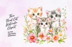 Three cute floral cat watercolor clipart Product Image 1