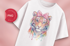 Cute Tiger Watercolor PNG, Rainbow Tiger with Glasses Product Image 1