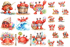 Watercolor Funny Crab Clipart Bundle, Summer Beach Animal Product Image 1