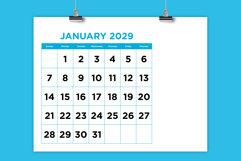 2029 Large Number Bold Color 8.5 x 11 Inch Calendar Template Product Image 1