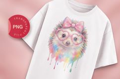 Cute Watercolor Hedgehog with Pink Bow &amp; Heart Glasses PNG Product Image 1