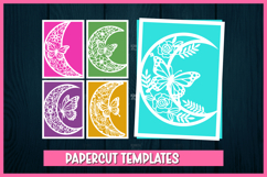 Butterfly Floral Crescent Moon Card Papercut Template SVG Product Image 1