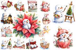 Funny Christmas Snowman PNG Bundle, Watercolor Clipart Product Image 1
