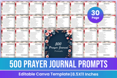 500 Prayer Journal Prompts Canva Template Product Image 1