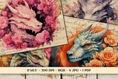 Dragons & Colorful Roses Scrapbook Papers, Fantasy Ephemera Product Image 1