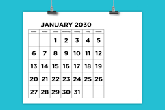 2030 Large Number Bold 8.5 x 11 Inch Calendar Template Product Image 1