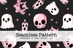 Cute Halloween Seamless Pattern, Pink &amp; Black Digital Paper Product Image 1