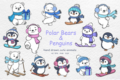 Cute Polar Bears &amp; Penguins Clipart Winter Animals Product Image 1