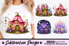Pink Flower Fairy House Magical Garden Cottage Sublimation Product Image 1