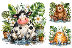 Funny Splashing Animal Clipart Bundle, Tropical Summer Product Image 1