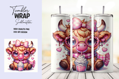 Cute Pink Highland Cow Tumbler Wrap Sublimation Product Image 1