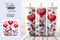 Kawaii Cat Couple Valentine Tumbler Wrap PNG Product Image 1