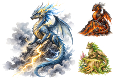 Watercolor Fantasy Dragon Clipart Product Image 1