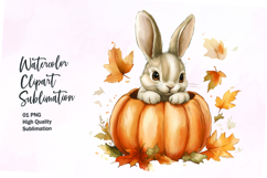 Cute bunny inside pumpkin fall watercolor clipart Product Image 1