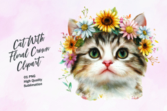 Cat with floral crown watercolor clipart Product Image 1