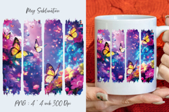 Butterfly on flowers, watercolor stripes, coffee mug Product Image 1
