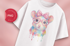 Cute Mouse Watercolor PNG, Rainbow Mouse with Glasses Product Image 1