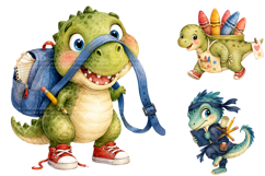 Watercolor Dinosaur Back To School PNG Product Image 1