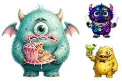 Birthday Creepy Monster Clipart Bundle Product Image 1