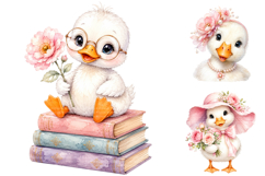 Cute Pink Floral Duck Clipart Bundle Product Image 1