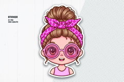 Cute Girl Face Sticker with Pink Glasses and Leopard Bow Product Image 1