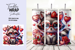 Kawaii Valentine Raccoon Tumbler Wrap PNG Product Image 1