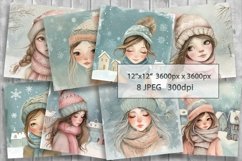 Cute Winter Girls Digital Papers, Illustrations, Cards Product Image 1