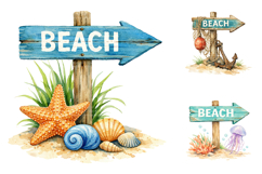 Watercolor Beach Sign Clipart, Summer Coastal PNG Bundle Product Image 2