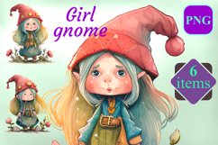Girl gnome watercolor PNG clipart Sublimation Design Product Image 1