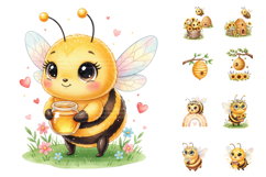 Watercolor Bee Clipart Bundle Product Image 1