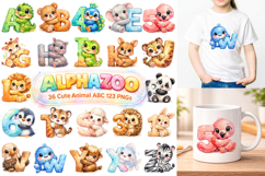 Cute Animal Alphabet Clipart, ABC PNG Product Image 1
