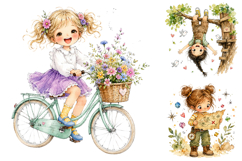 Whimsical Girl Watercolor Clipart Bundle, Kids Storybook PNG Product Image 1