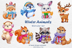 Cute Winter Animals Watercolor Set 9 Hand Drawn Product Image 1