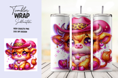 Kawaii Cowgirl Highland Cow Tumbler Wrap PNG Product Image 1