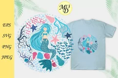 A mermaid with a shock of turquoise hair. Hand drawn Product Image 1