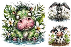 Funny Messy Whimsical Animals Halloween PNG Bundle Product Image 1