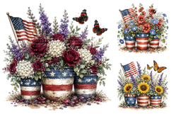 Rustic Patriotic Floral Bouquets, 4th Of July Watercolor PNG Product Image 1