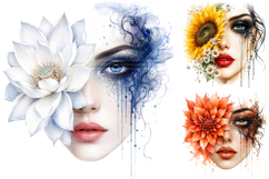Watercolor Floral Woman Face Designs, Aesthetic Clipart Product Image 2