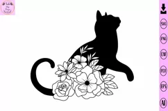 Cat with Flower Svg Cat Svg Floral Cat Silhouette Product Image 1