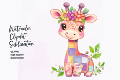 Watercolor cute kawaii Giraffe patchwork patterned clipart Product Image 1