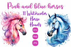 Set of 11 Horse with Flowers Watercolor Vector Product Image 1