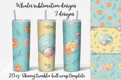 Cute Whale sublimation design. Skinny tumbler wrap design. Product Image 1