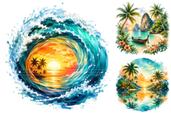 Watercolor Tropical Beach Summer Clipart, Hawaiian Island Product Image 1