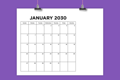 2030 Small Number Simple 8.5x11 Inch Calendar Product Image 1