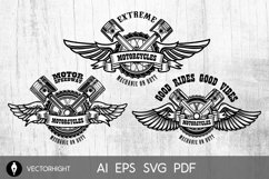 Set of motorcycle repair emblems. Bike motor, pistons. Product Image 1