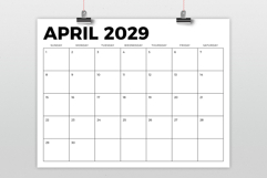 2029 8.5 x 11 Inch Bold Sans Serif Calendar Template Product Image 2