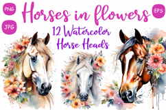 Set of 12 Horse with Flowers Watercolor Vector Product Image 1
